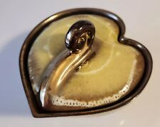 Vintage Heart Shaped Glazed Lided Dish Yellow And Brown Germany 530 MCM Trinket  picture