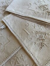 7 Antique Heavy LINEN Italian Embroidery Cutwork Hemstitched 16