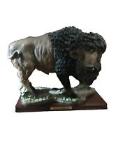 Vtg Premier Collection Bision Buffalo Figurine On Wood Base With Plaque  picture