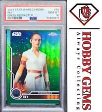 REY PSA 10 2023 Topps Chrome Star Wars Green Refractor #69 38/99 picture