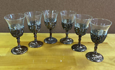 Vinatge Japan Lot of 6 Price Import Cordial Silver Glass Ornate Shot Cordial VGC picture