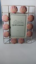 Vintage metal picture Frame 5x7 Ocean Theme Outlined in Shells 90's picture