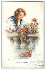 c1910's Pretty Woman Braided Hair Flowers Lewiston Illinois IL Antique Postcard picture
