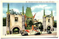 Grauman's Chinese Theatre, Hollywood California CA Linen Vintage Cars Postcard picture