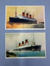 2 c 1915 CUNARD WHITE STAR Berengaria & Queen Mary STEAMSHIP Postcard Antique picture