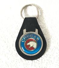 Vintage Keychain MERCURY COUGAR Logo Car Key Fob Ring FAUX SUEDE LEATHER & METAL picture