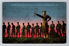 Anniston, AL-Alabama, Soldiers Silhouetted at Fort McClellan, Vintage Postcard picture
