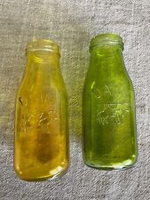 Vintage Yellow & Green Dairy Glass Jars Set of 2 6