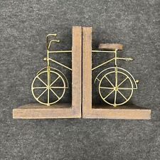 Bicycle Book Ends Wood Gold Metal Pair Bookends Felt Bottom picture