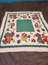 Vintage 1960s Tablecloth  Mod Birds Gingham Flowers MCM Kitsch Green Red Yellow picture