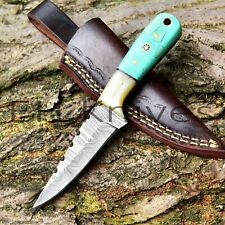 CUSTOM HAND FORGED DAMASCUS STEEL HUNTING SKINNER KNIFE TURQUOIS HANDLE W/SHEATH picture
