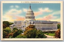 US Capitol Washington DC Government Building Birds Eye View Flags Linen Postcard picture