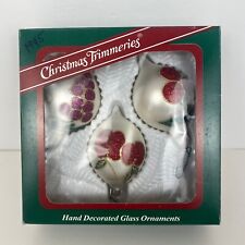 Vintage Christmas Trimmeries Tear Drop Glass Ornaments Set 3 Box White Bradford picture