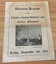 1915 Dedication Program of the Cambria County Soldiers & Sailors Monument picture