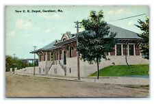 Postcard New RR Depot, Gardiner ME Maine railroad 1911 F24 picture