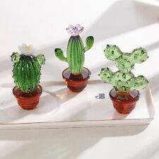3Pcs Crystal Cactus Figurine Collectible Glass Cactus Ornament Table Decor Gift picture