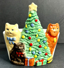 Three Cats Christmas Tree Planter, Dept. 56, Ceramic, Japan CHRISTMAS THREE picture