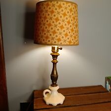 Vintage Metal And White Milk Glass Table Lamp, Retro Shade picture
