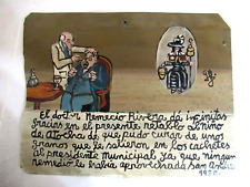 VTG HP MEXICAN TIN RETABLO STO NINO ATOCHA HELPS DOCTOR CURE POLITICIAN in 1920 picture