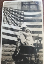 Vtg 1930s 40s Little Boy & Girl Patriots US Flag Snapshot Photograph Photo OOAK picture