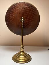 Antique Vtg Brass Large Vanity Cosmetics Mirror Faux Alligator Back Telescoping picture