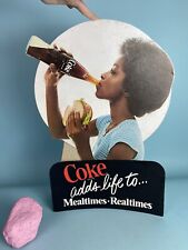 Coke Adds Life To Mealtimes Realtimes - 70s Vintage Printed Counter Card Ad picture