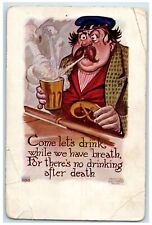 c1905 Fat Man Drinking Beer Embossed Unposted Antique Postcard picture