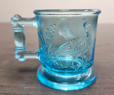 Vintage Duncan Miller Aqua Blue Decorative Birds Pressed Glass Children's Mug picture