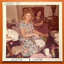 VINTAGE COLOR PHOTO beautiful Busty blonde woman opening Gifts 1972 Pretty picture