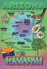 Arizona, Phoenix, Tucson, Grand Canyon, Flag, Bird, etc. AZ - State Map Postcard picture