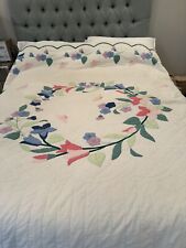 Vintage  Appliqued Quilt Pretty 98” By 94” Floral Ring With Butterflies picture