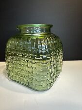 Vintage Glass Vase Green Basket Weave Textured picture