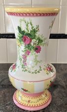 Laura Ashley Flower Vase Pink Yellow Roses FTD Ceramic Gorgeous Shabby Cottage picture
