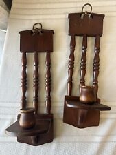 Unique MCM Wall Sconces Vintage Wooden Spindle Candle Holders Set of 2 picture