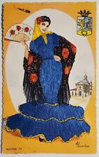 Madrid Senorita Embroidered Blue Dress And Shawl Artist Signed Elsi Postcard U24 picture