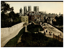 Yorkshire. York. From City Walls.  Vintage photochrome by P.Z, photochrome Zurich picture