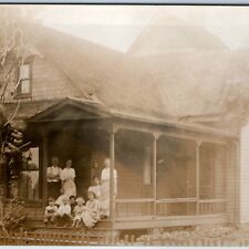 c1910s Outdoor Family House RPPC Woodwork Trim Porch Real Photo Children PC A130 picture
