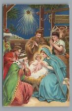 Joyful CHRISTMAS Manger Scene Baby Jesus Star of Bethlehem Vintage Postcard picture