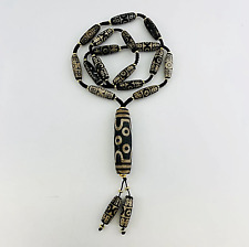 Ancient Tibetan Seven-Eyed Dzi Bead w/ Small Rune Symbol Beads Bracelet Necklace picture