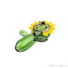 NW Glass Green Sunflower Bee Hand Pipe, Hand made, American Hand Pipe picture