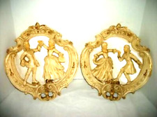 CREAMY FRENCH ROMANTIC COUPLE PLAQUES PLASTER CHALKWARE HP HOLLYWOOD REGENCY picture
