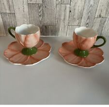 Vintage Teleflora Gift Pink Flower Tea Cup and Saucer Set 2 picture