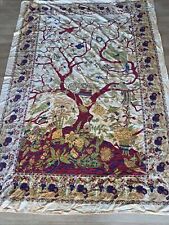 Indian Cotton Bed Cover Tablecloth Tree Birds Yellow Red Blue 82x56 picture