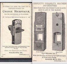 Street Car Fare Box 1880 Trolley Change Receptacle Wales Mfg Syracuse Train Card picture