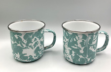 Set of 2  Blue And White Splatterware Enamelware Graniteware Cups Mugs picture