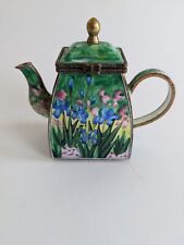 Kelvin Chen Miniature Enamel Wild Iris Floral Teapot Trinket Box No. 2010 2001 picture