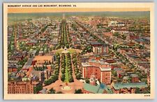 Richmond, Virginia VA - Monument Avenue & Lee Monument - Vintage Postcard picture