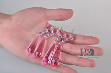 20pcs Pink Chandelier Glass Crystal Lamp Prisms Part Silver Pins Pendants 55MM picture