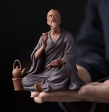 Chinese Lu Yu Statue Zi Sha Clay Figure Tea Sage Saint Table Drinking Decor picture