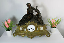 Antique 19thc Spelter Brass clock figurine lady girl group japy freres  picture